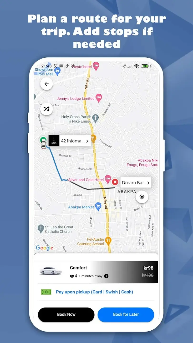 Taxi Point app – planera resa och stopp