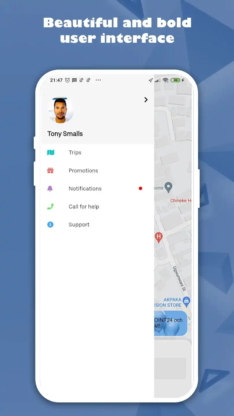 Taxi Point app – användargränssnitt